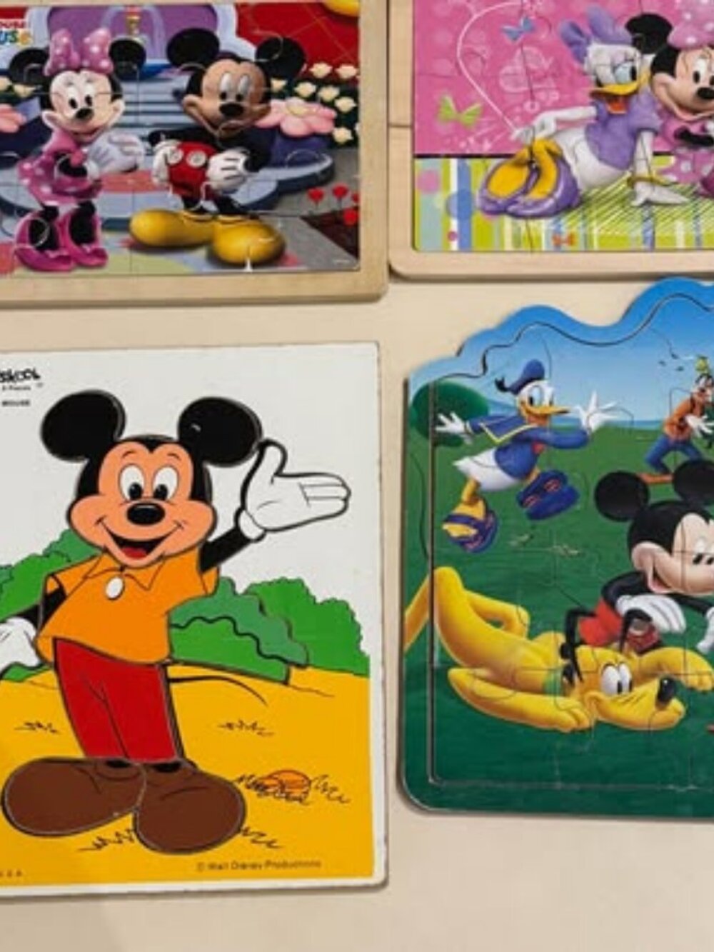 4 vintage Disney Mickey & Minnie Mouse wood puzzles